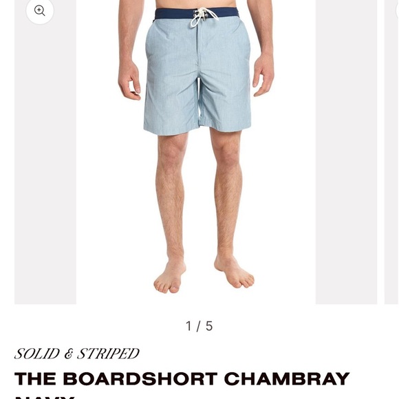 Solid & Striped chambray & Navy  Blue 7" Inseam Board Shorts NWOT - Picture 1 of 12